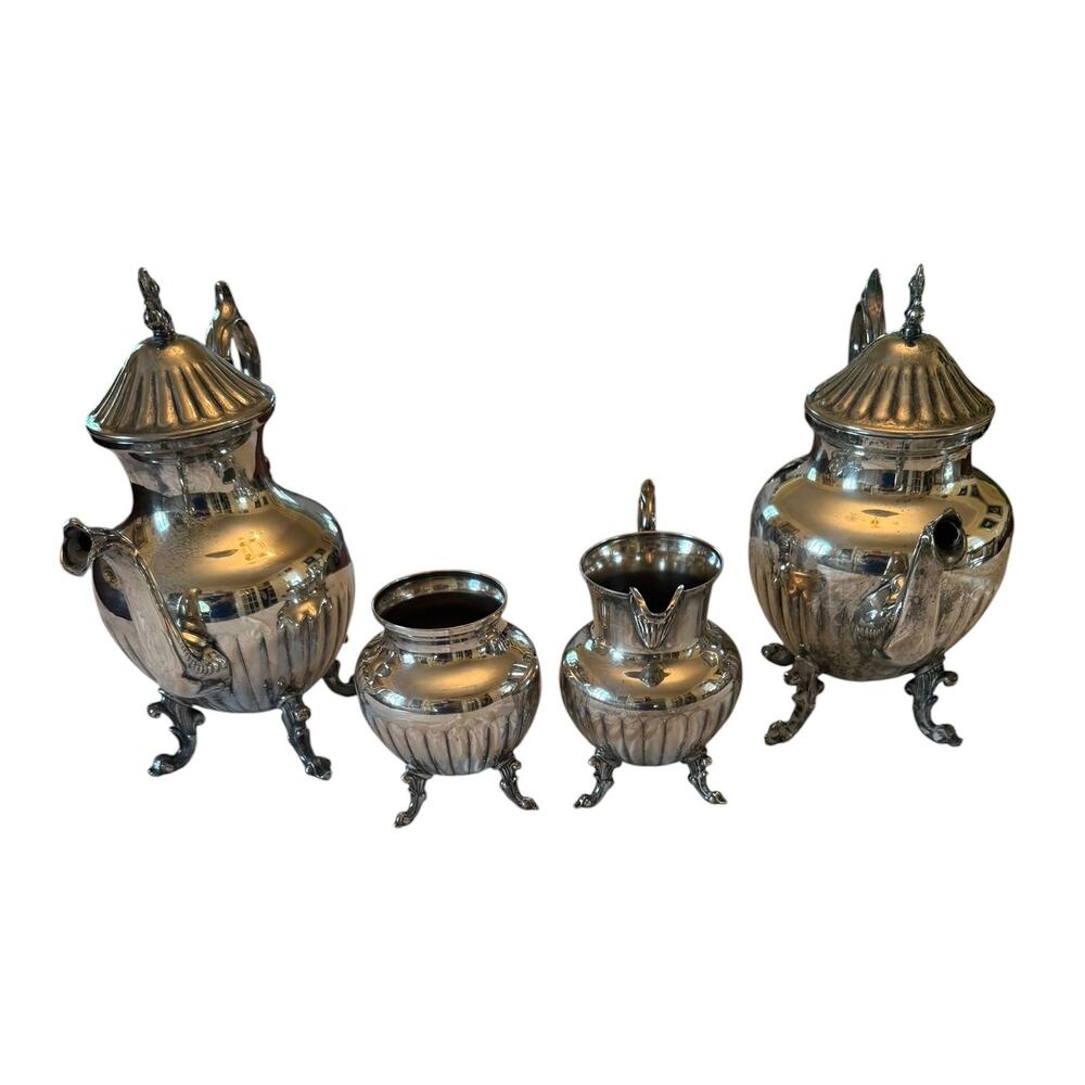 Mid 20th Century Birmingham Silver on Copper Coffee Tea Sugar Creamer Set - Picture 3 of 15